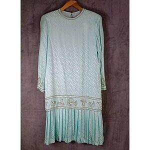 AJ Bari 100% Silk Sequined Beaded Cocktail Sheath Dress Mother Of‎ The Bride 16